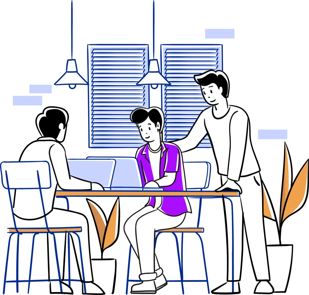 vector of 3 people discuss in the office