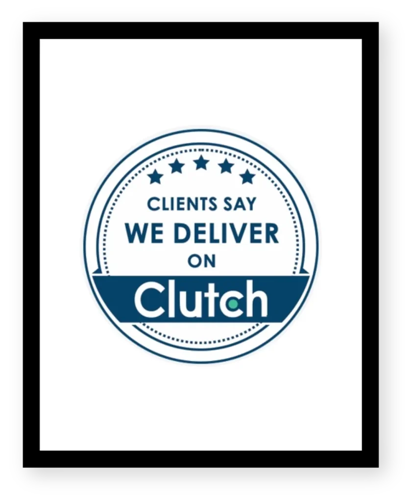 The Navy Blue colored logo says that the client of implies solution says that they deliver on the clutch.