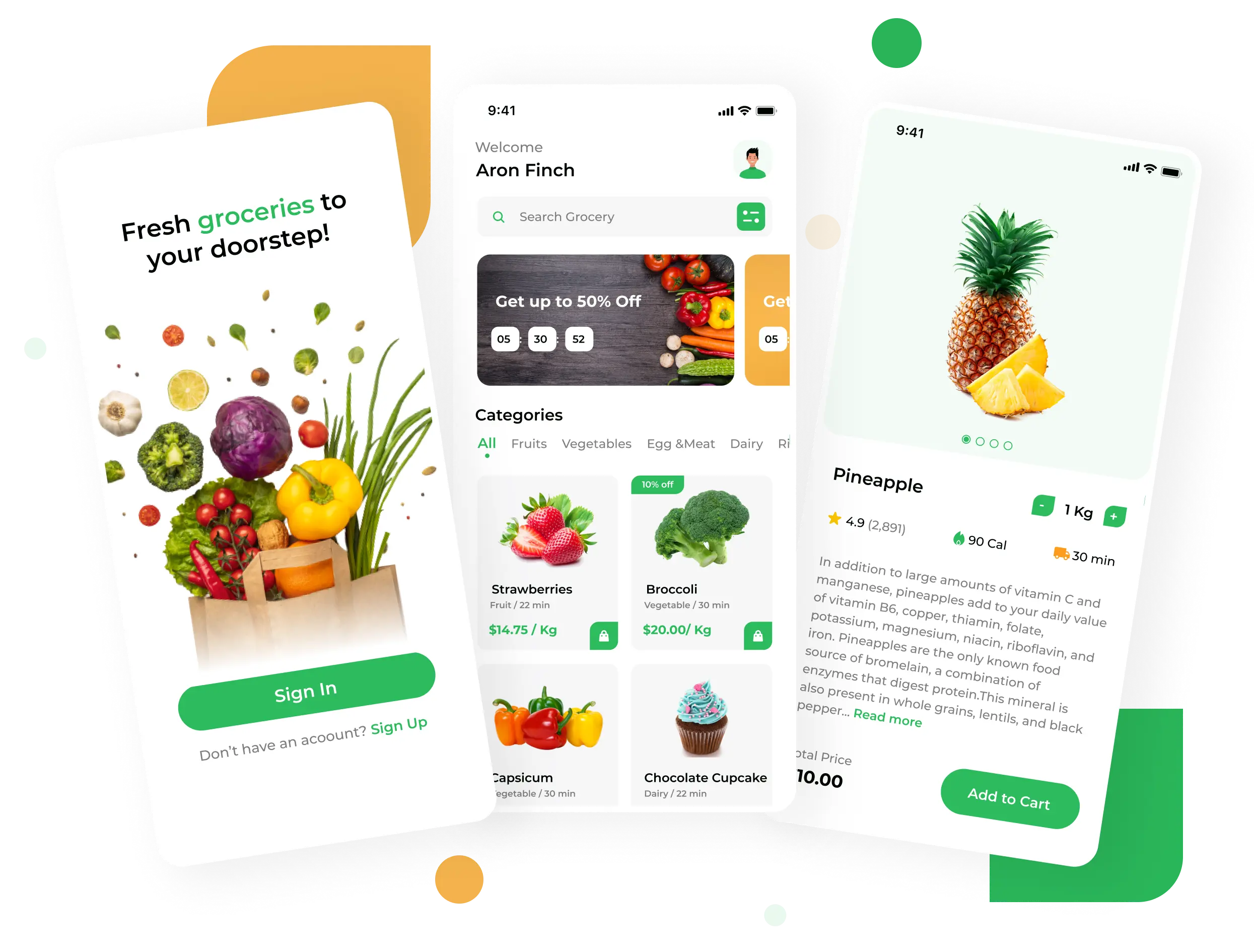 Fresh and Colorful Grocery Products are Displayed in the Store. A Developed App for finding Groceries easily.